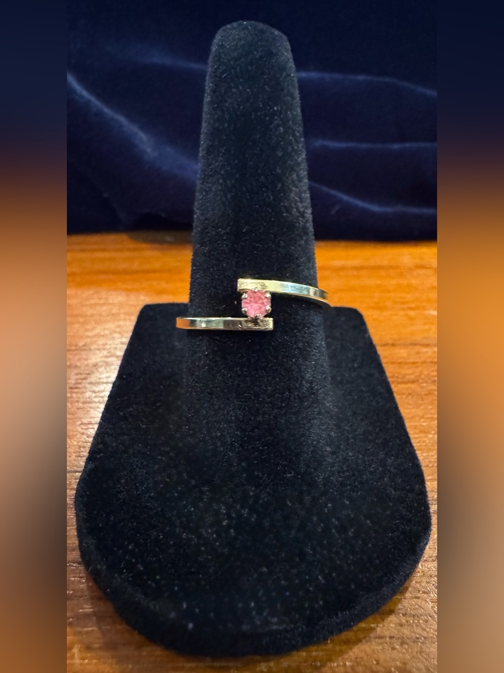 Vintage Avon Birthstone Ring, Sz. 7, Gold Tone w/ Pink Austrian Glass Setting